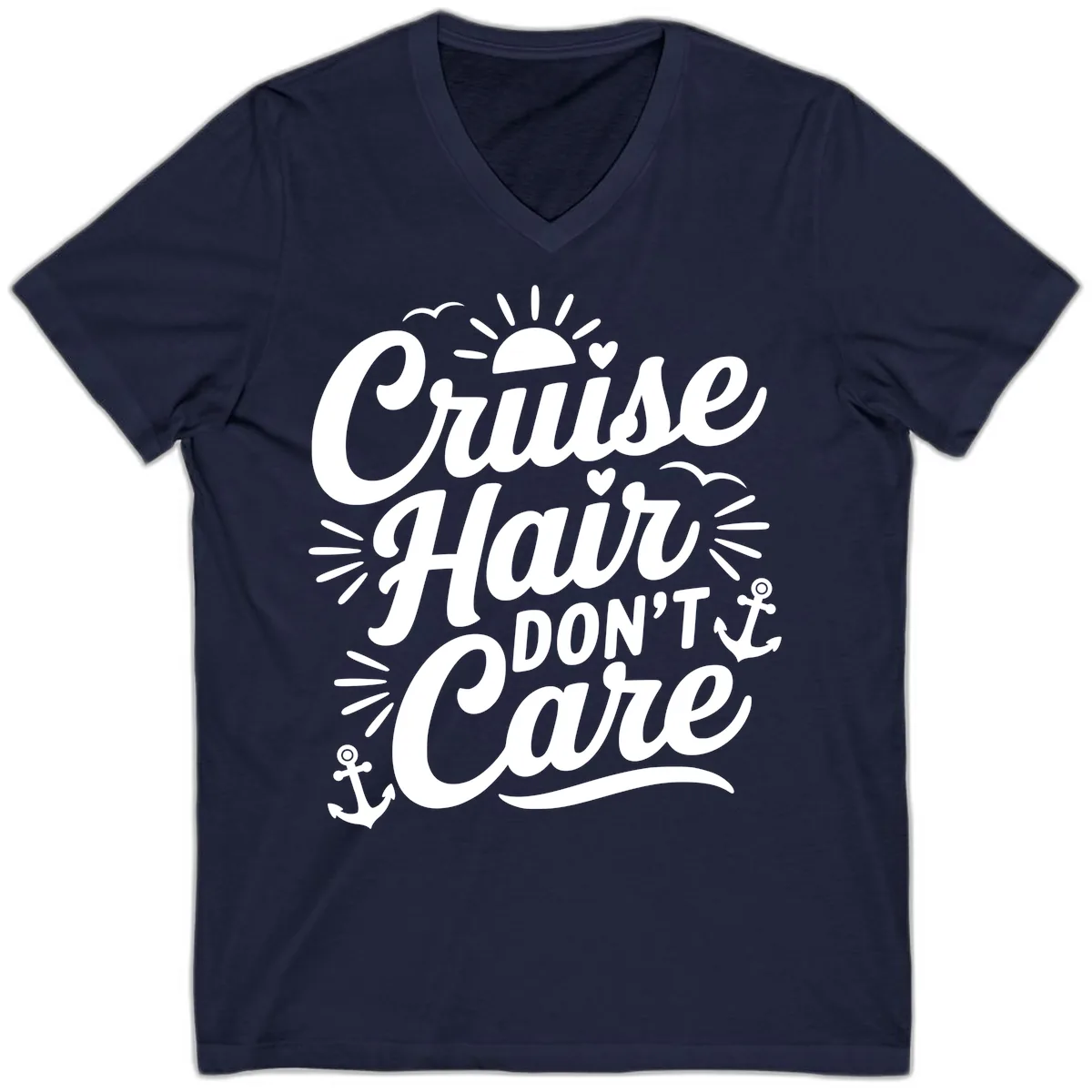 Cruise Hair Don't Care Slogan V-Neck in Navy