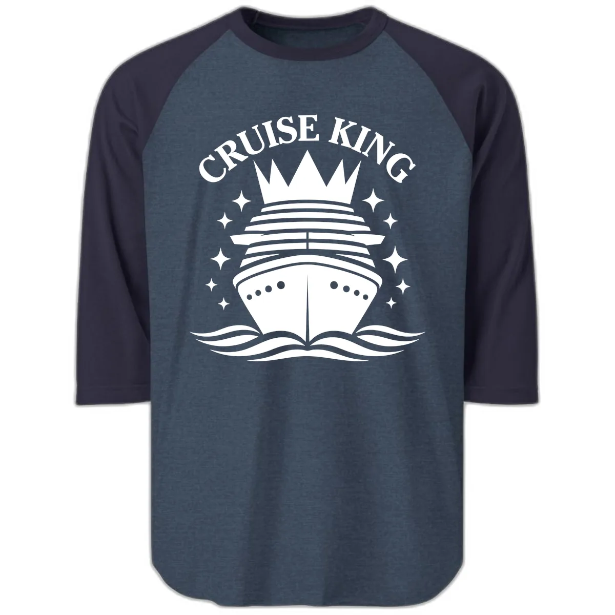 Cruise King Crowned Ship Raglan 3/4 in Heather Denim Navy
