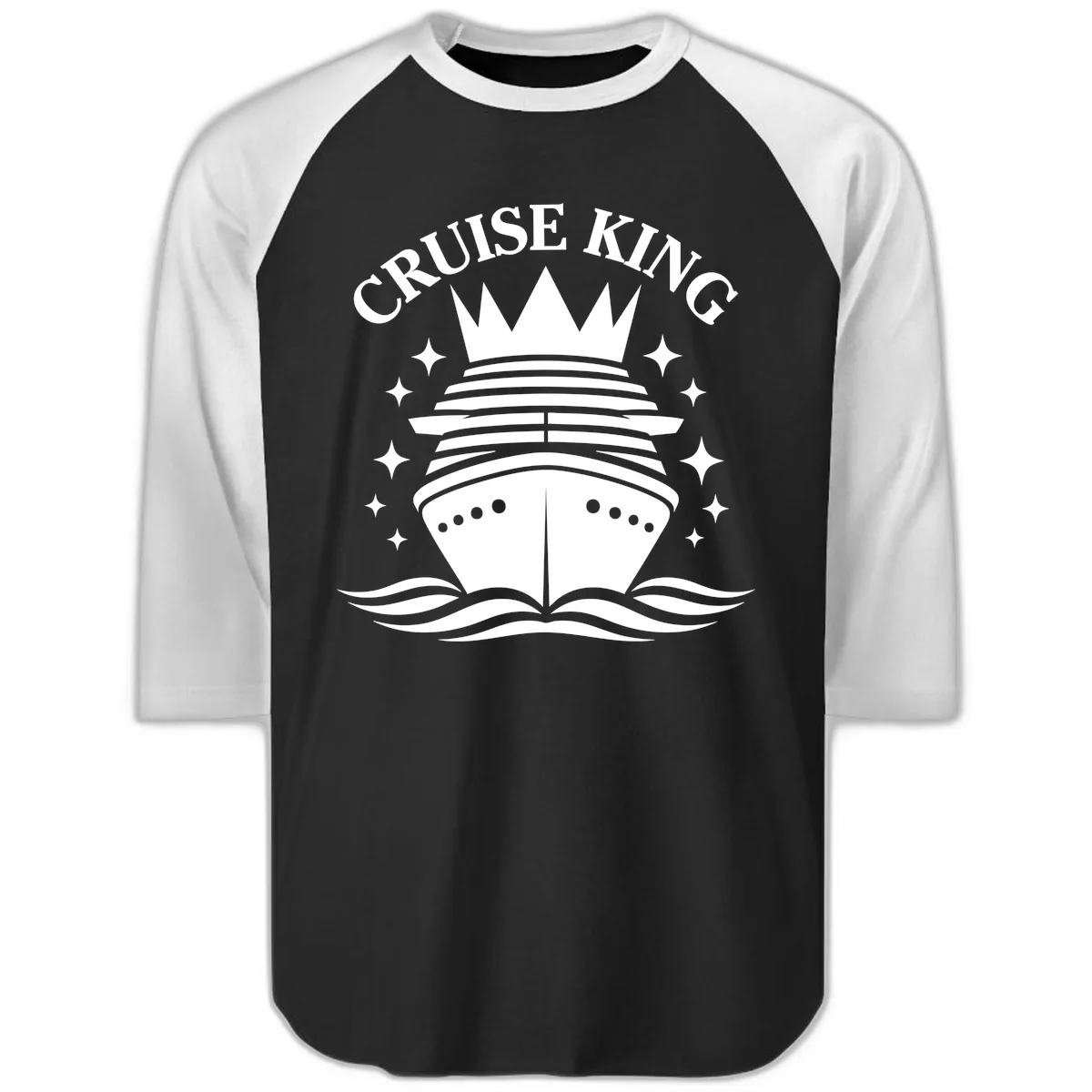 Cruise King Crowned Ship Raglan 3/4 in Black White