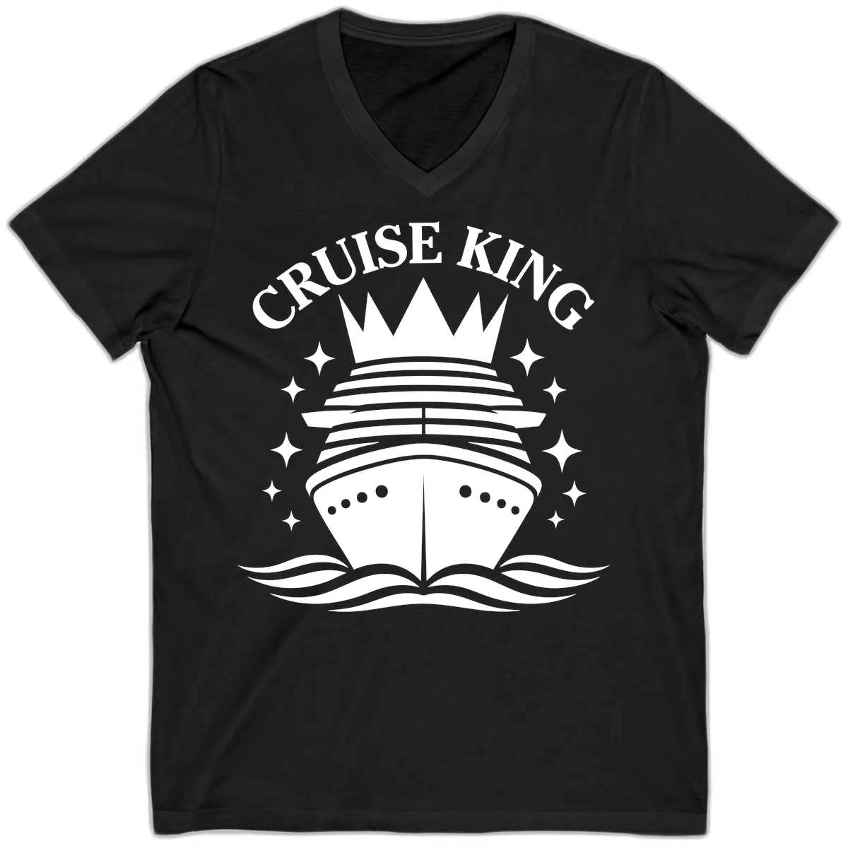 Cruise King Crowned Ship V-Neck in Black