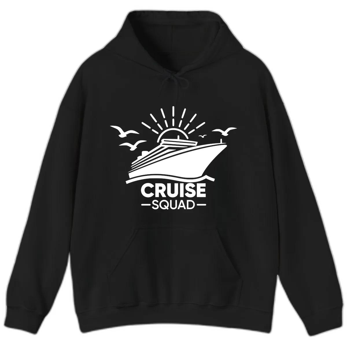 Cruise Squad Ship And Sun Design Hoodie in Black