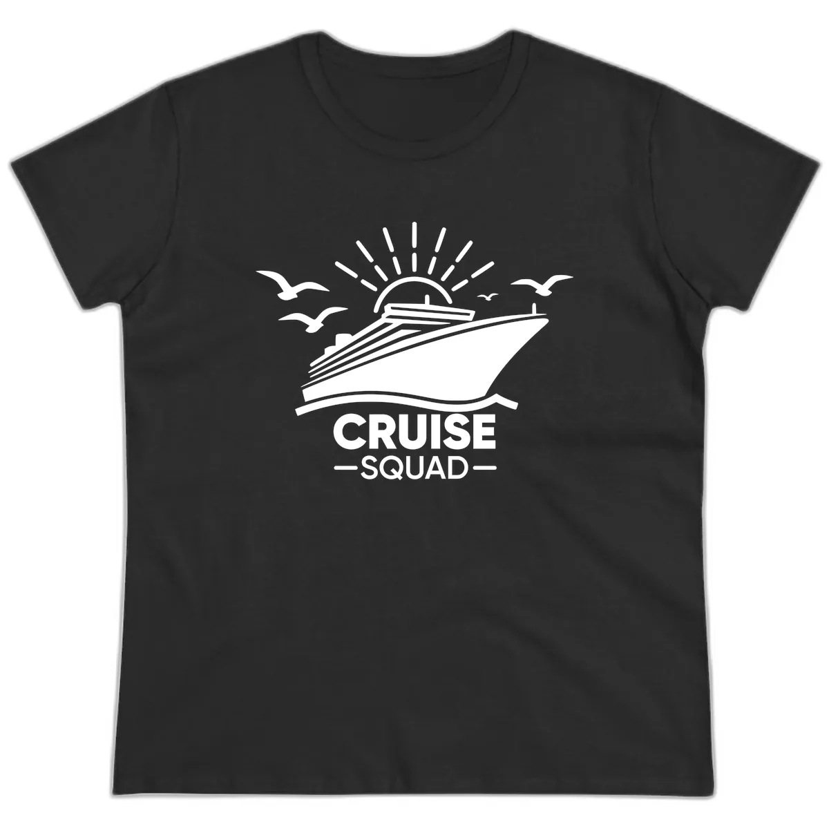 Cruise Squad Ship And Sun Design Ladies Tee in Black