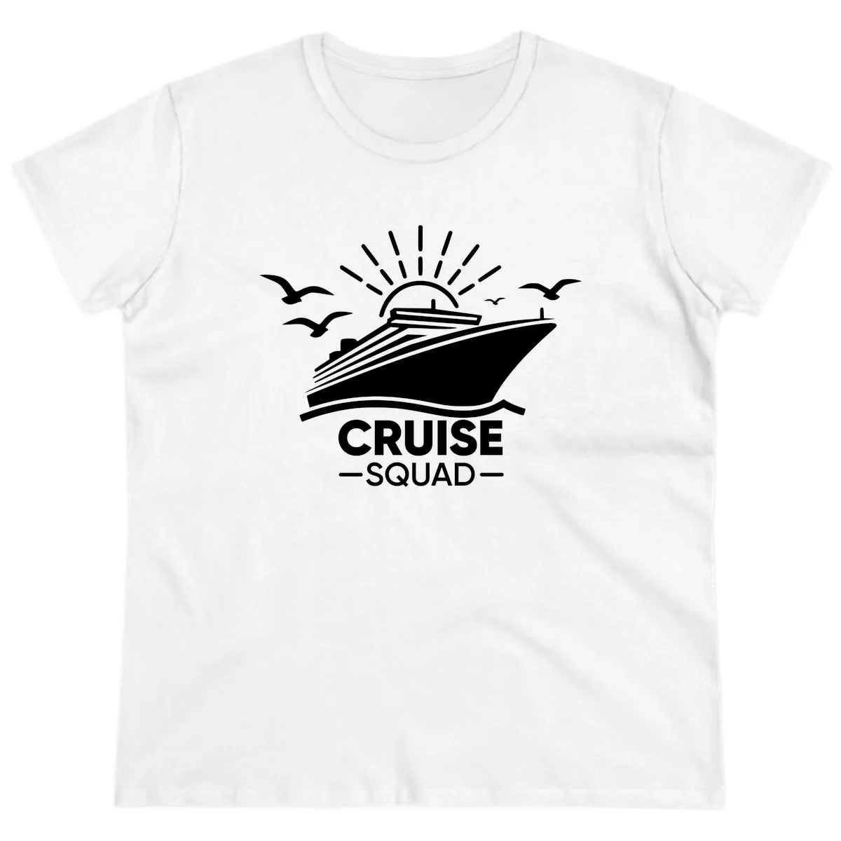 Cruise Squad Ship And Sun Design Ladies Tee in White