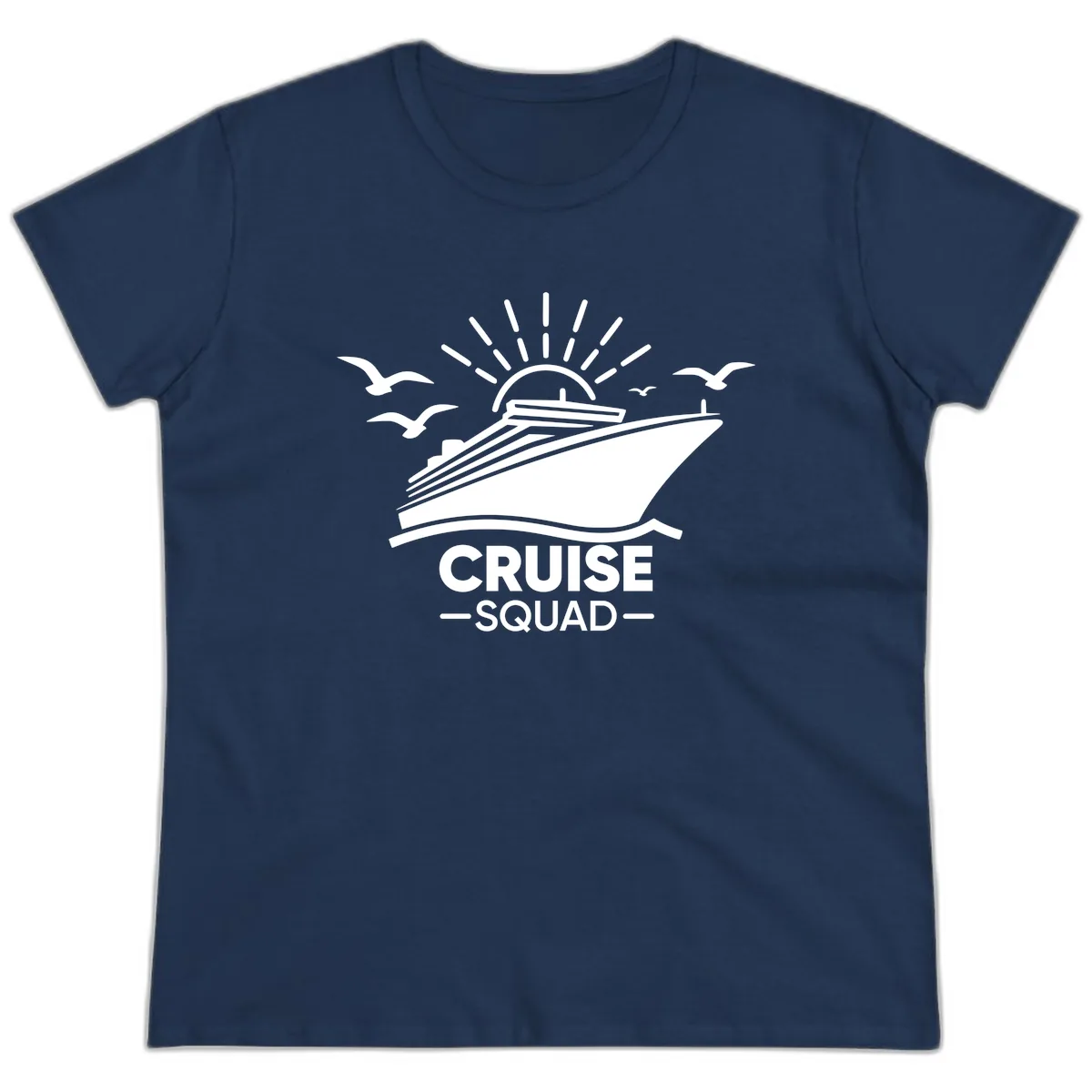 Cruise Squad Ship And Sun Design Ladies Tee in Navy