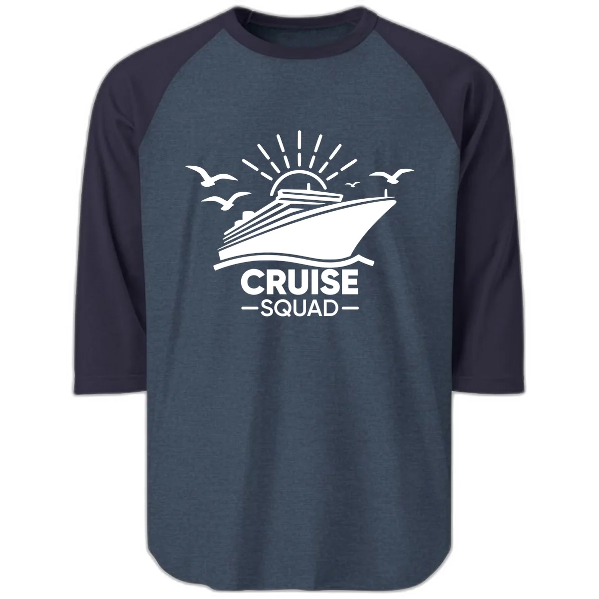 Cruise Squad Ship And Sun Design Raglan 3/4 in Heather Denim Navy