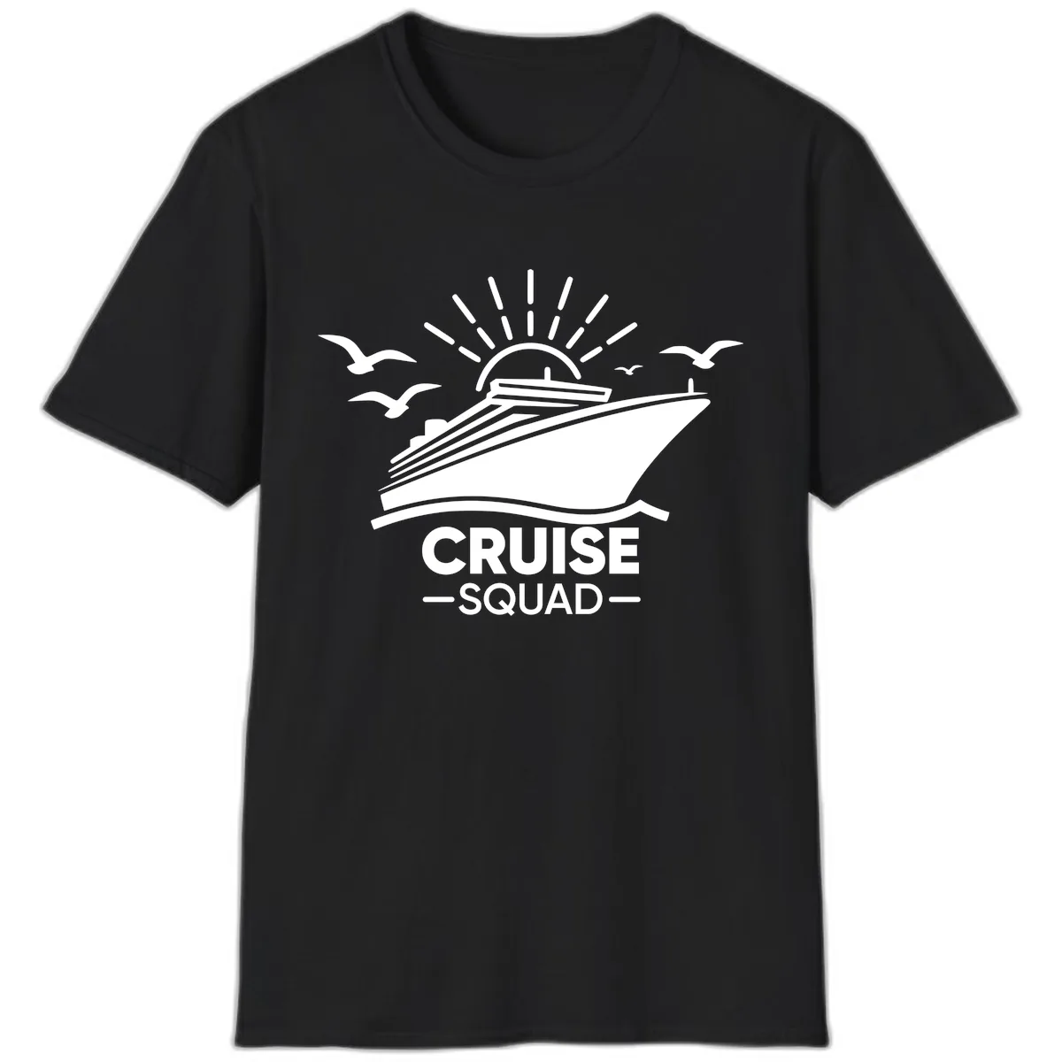 Cruise Squad Ship And Sun Design T-Shirt in Black