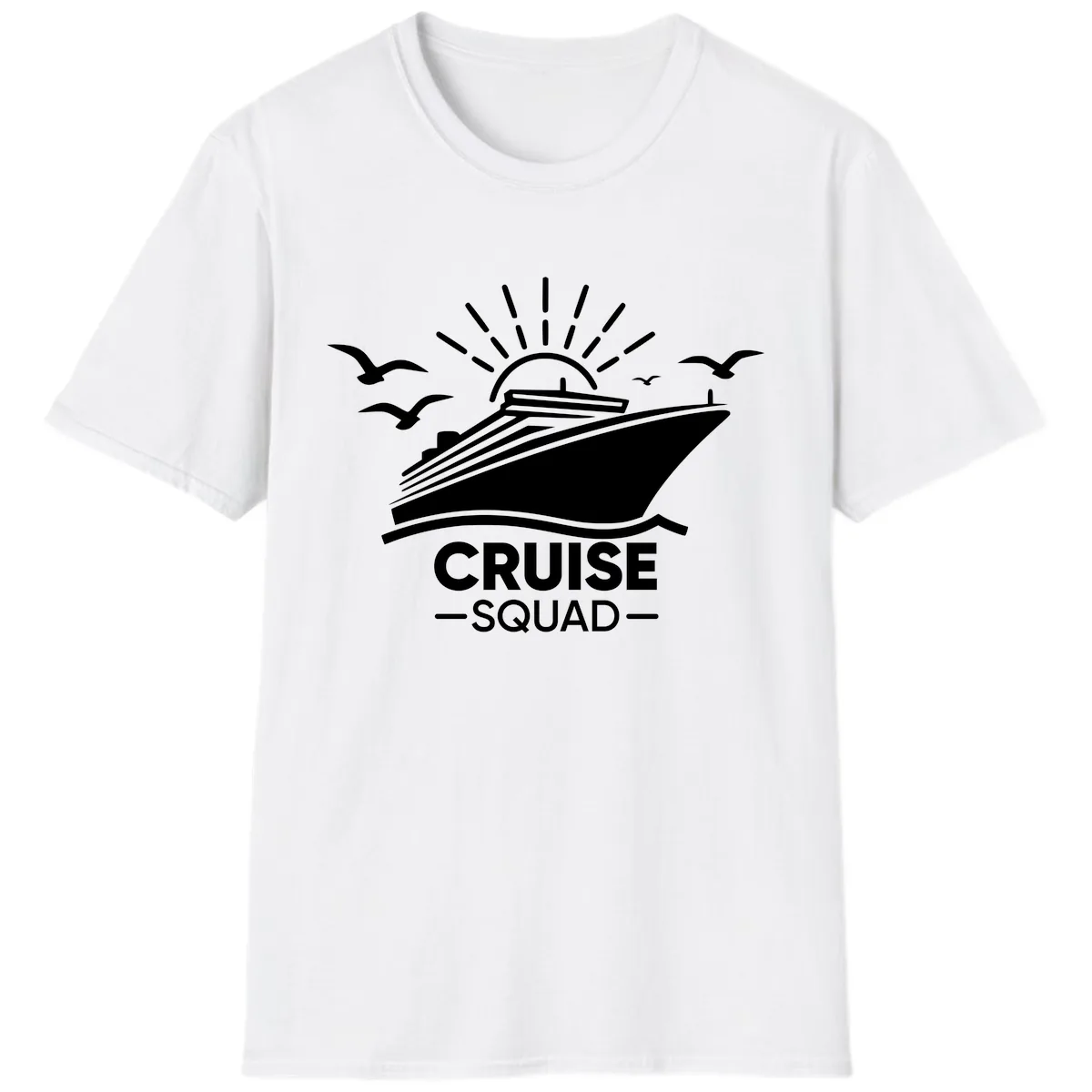 Cruise Squad Ship And Sun Design T-Shirt in White