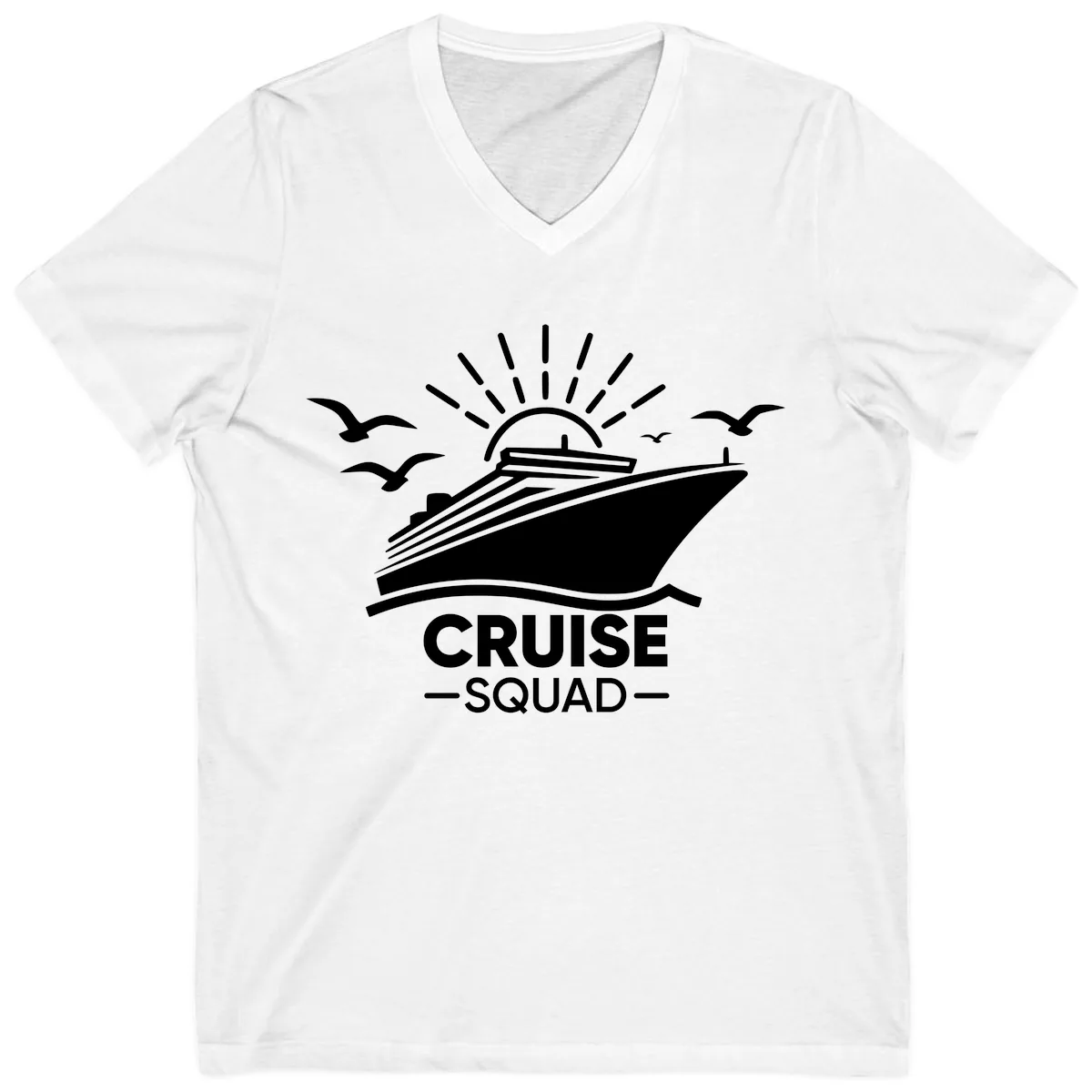 Cruise Squad Ship And Sun Design V-Neck in White