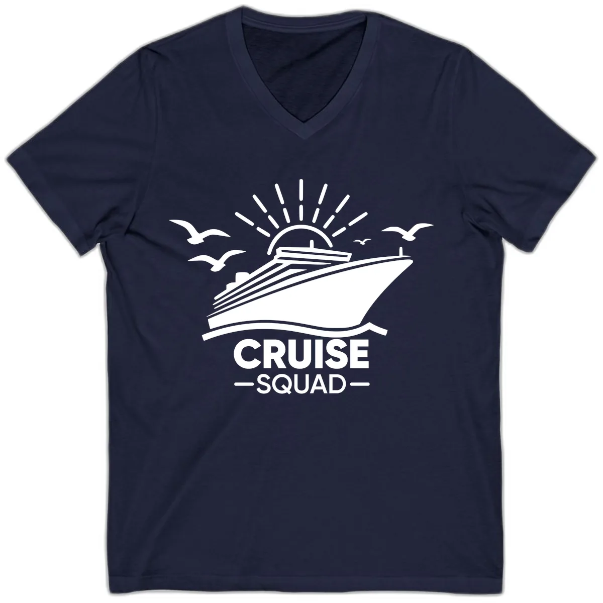 Cruise Squad Ship And Sun Design V-Neck in Navy