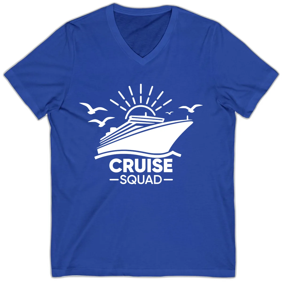 Cruise Squad Ship And Sun Design V-Neck in True Royal