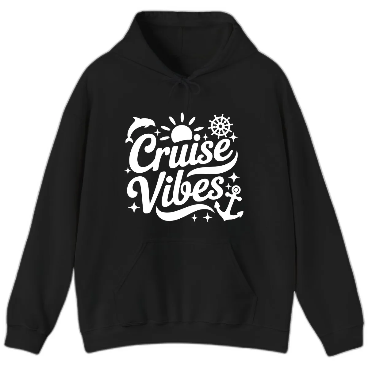 Cruise Vibes Tropical Vacation Design Hoodie in Black