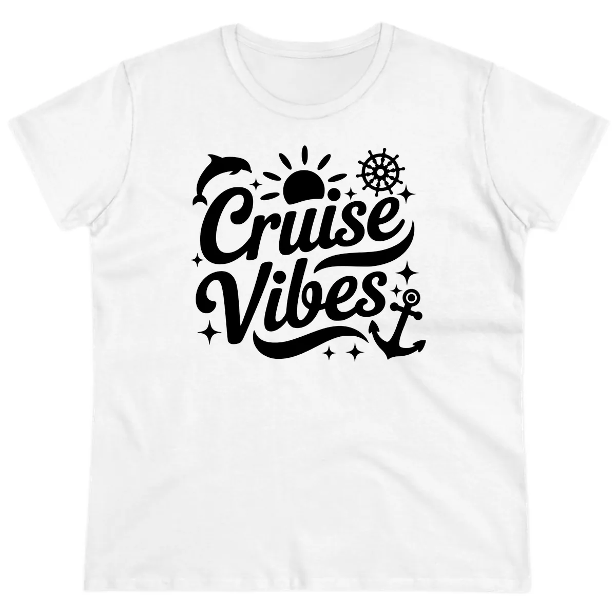 Cruise Vibes Tropical Vacation Design Ladies Tee in White