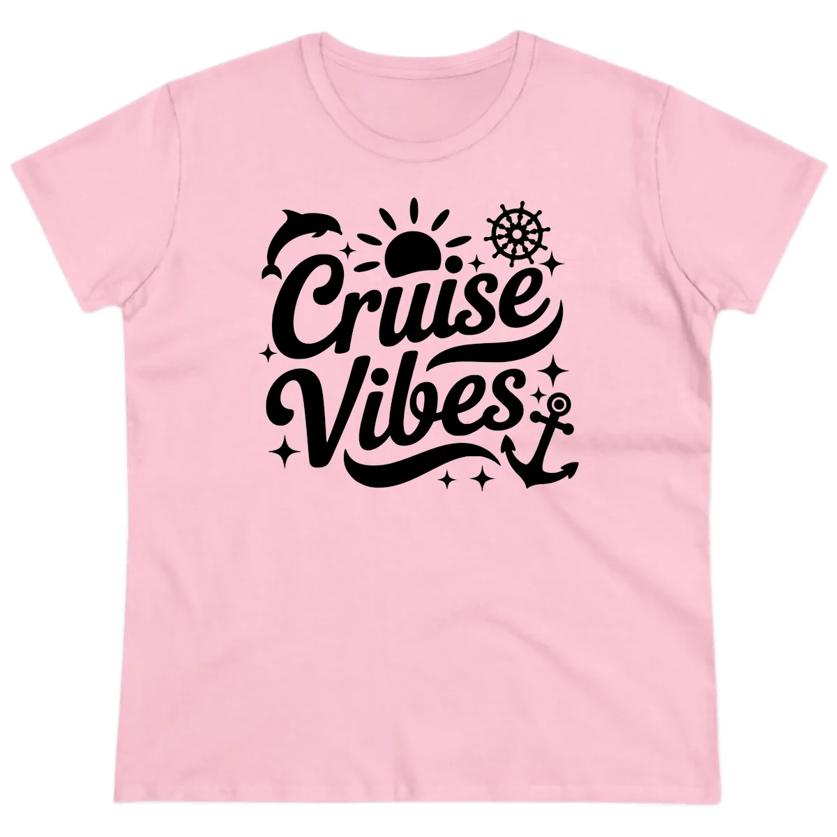 Cruise Vibes Tropical Vacation Design Ladies Tee in Light Pink