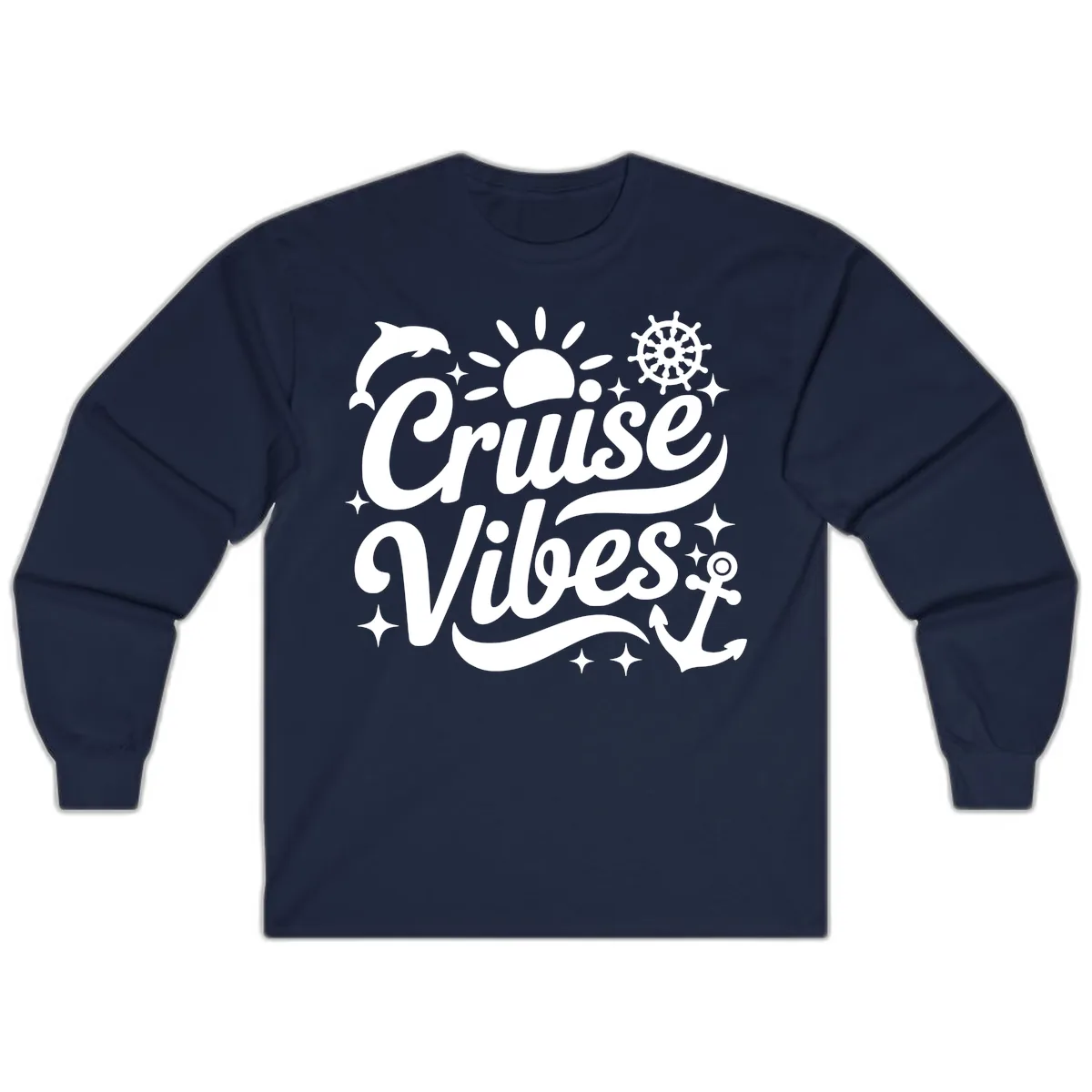 Cruise Vibes Tropical Vacation Design Long Sleeve in Navy