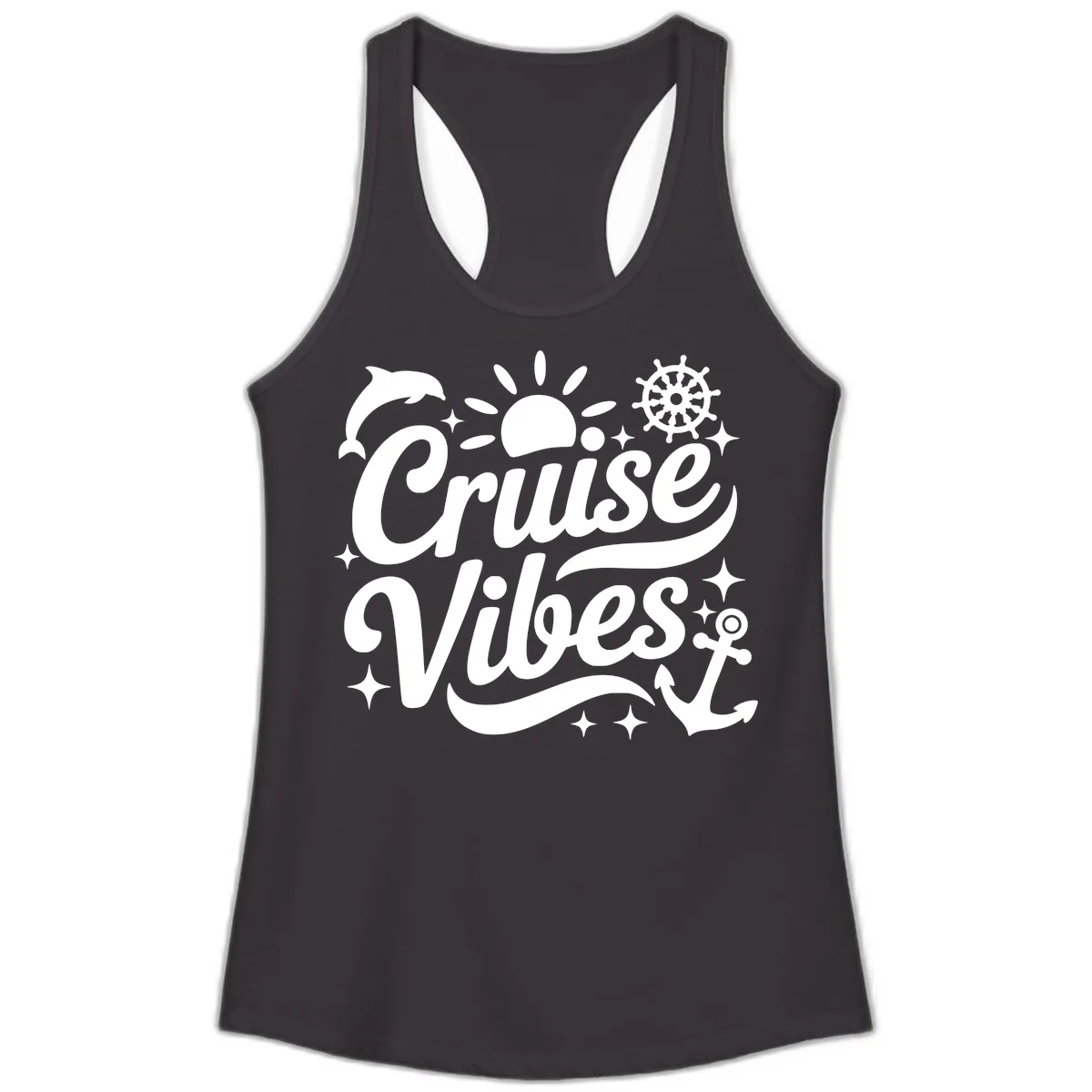 Cruise Vibes Tropical Vacation Design Ladies Tank in Black