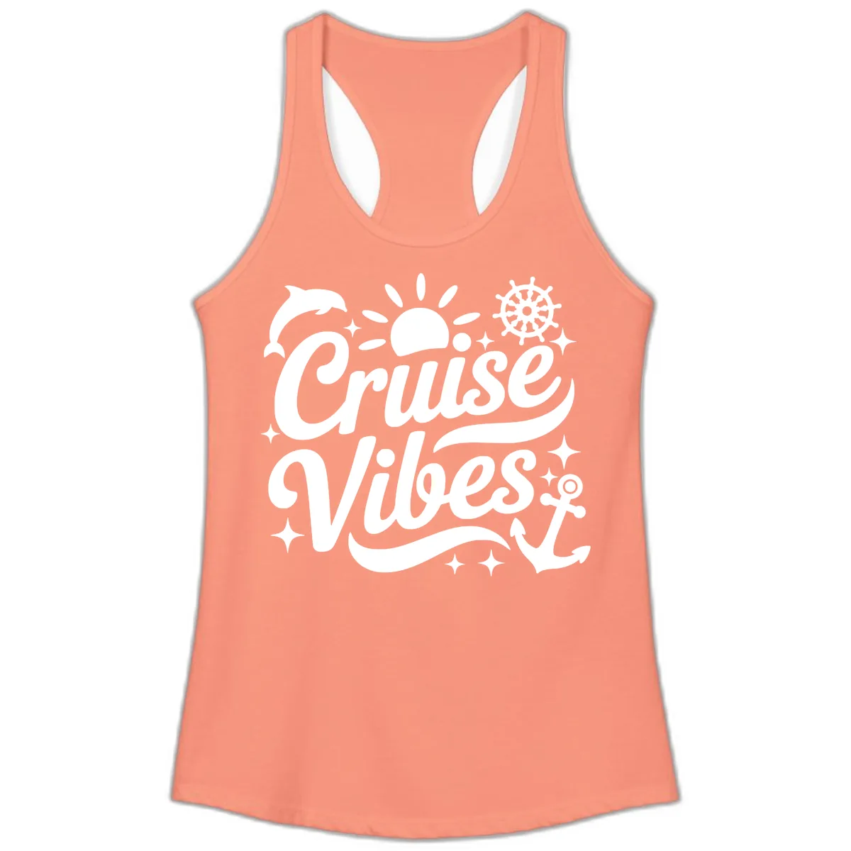 Cruise Vibes Tropical Vacation Design Ladies Tank in Solid Light Orange