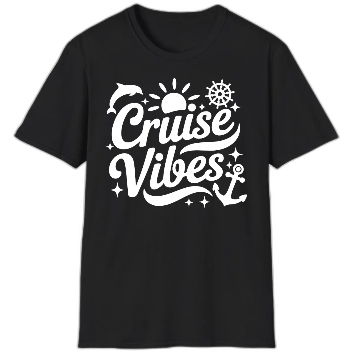 Cruise Vibes Tropical Vacation Design T-Shirt in Black