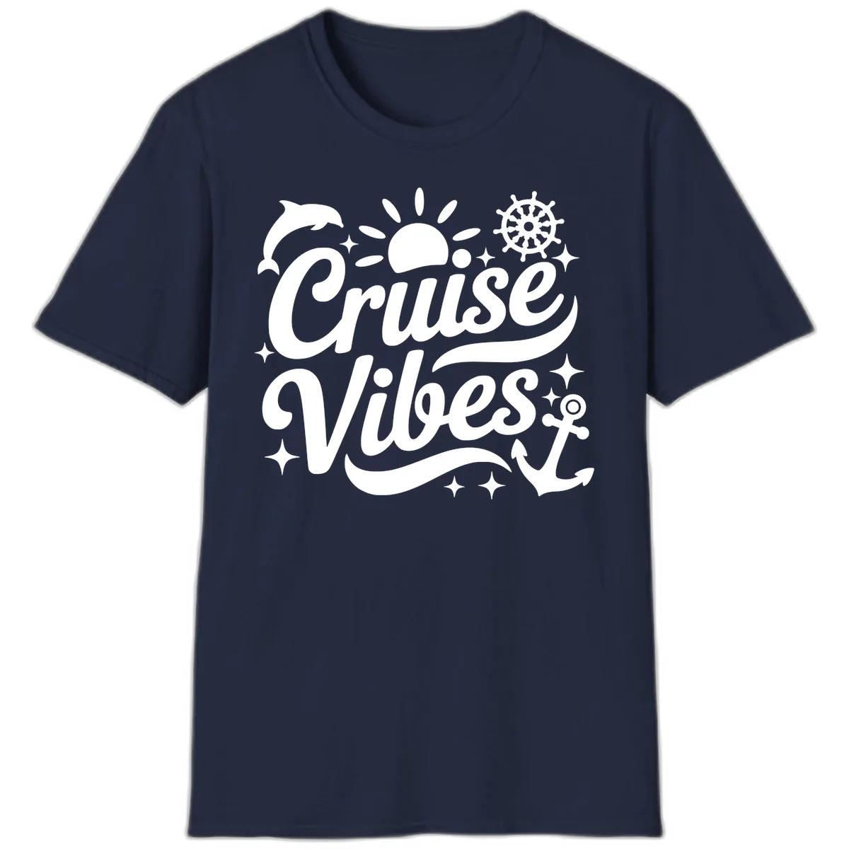 Cruise Vibes Tropical Vacation Design T-Shirt in Navy