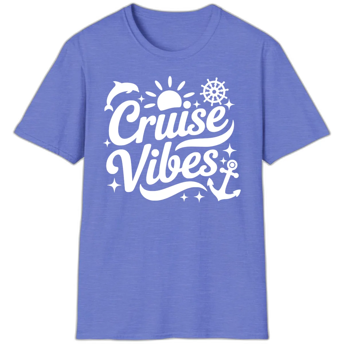 Cruise Vibes Tropical Vacation Design T-Shirt in Heather Royal