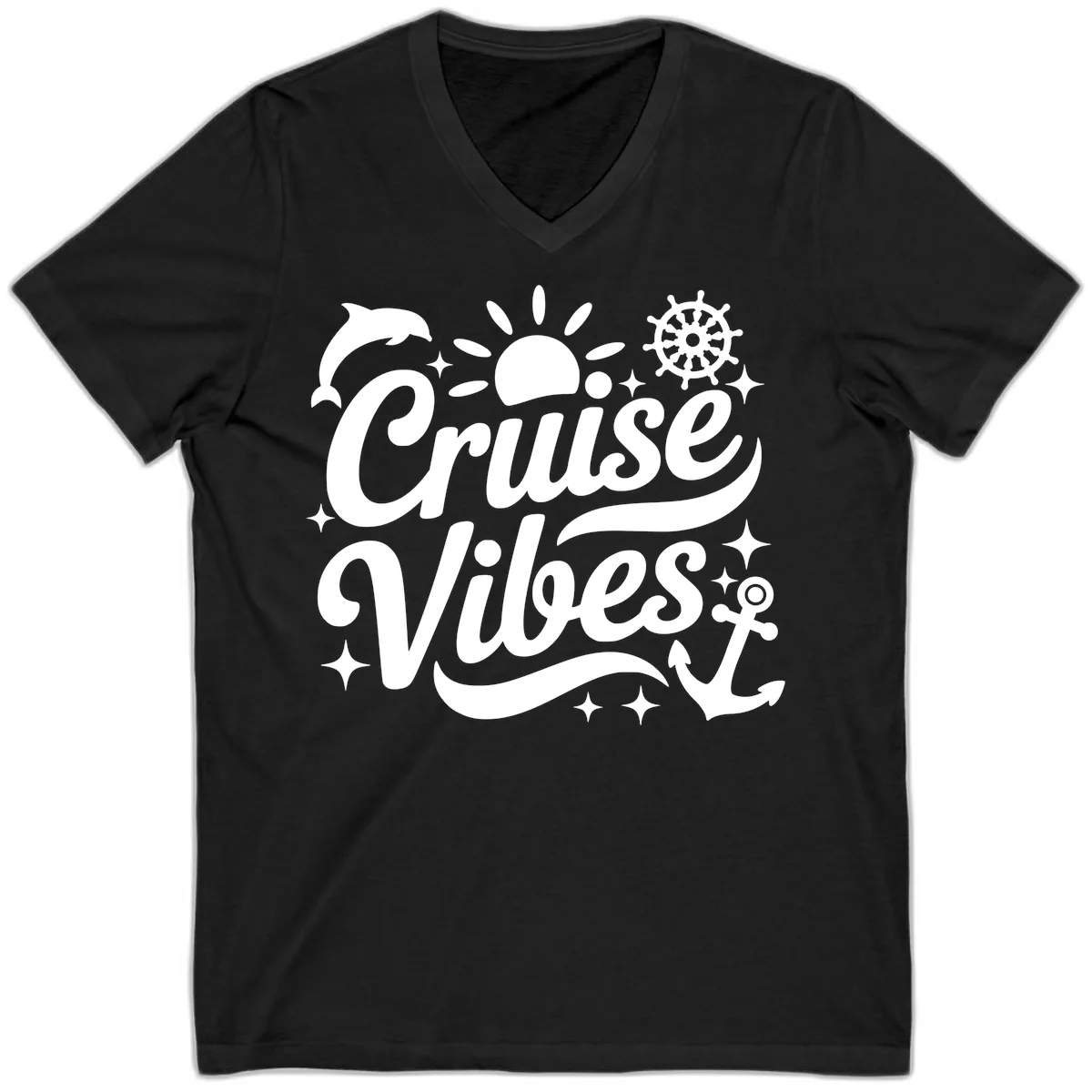 Cruise Vibes Tropical Vacation Design V-Neck in Black