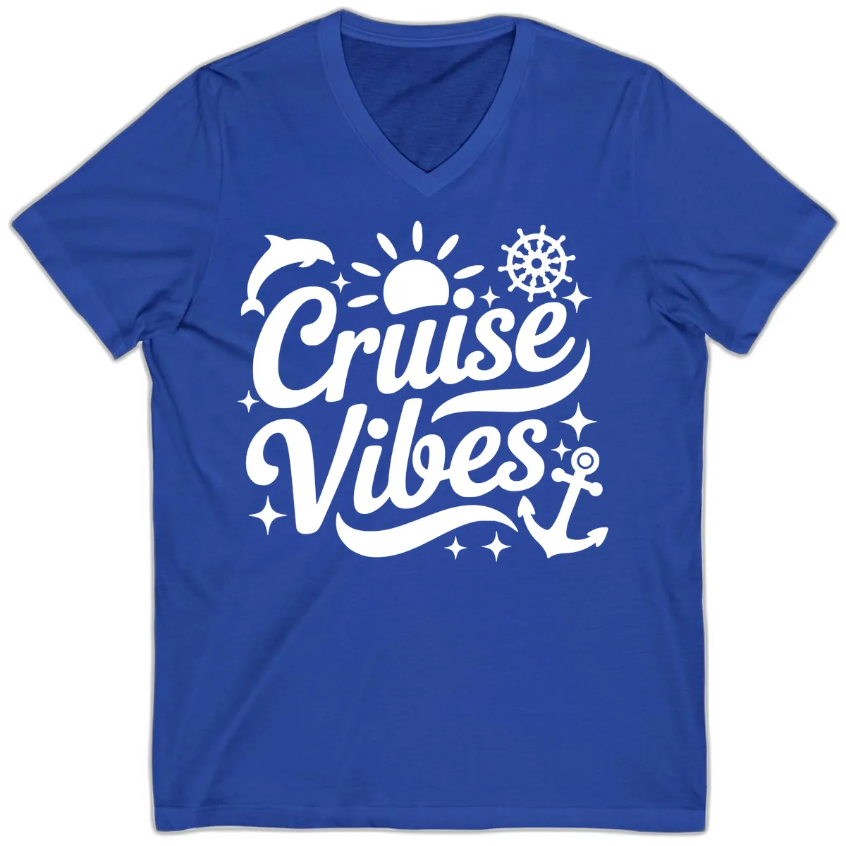 Cruise Vibes Tropical Vacation Design V-Neck in True Royal