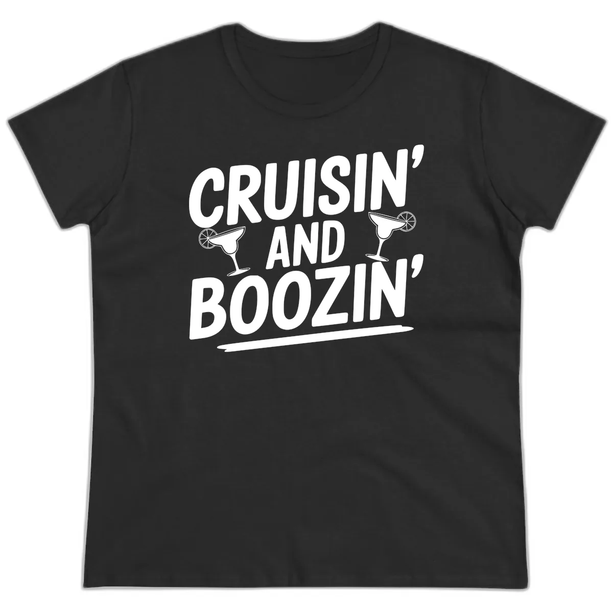 Cruisin' and Boozin' Margarita Design Ladies Tee in Black