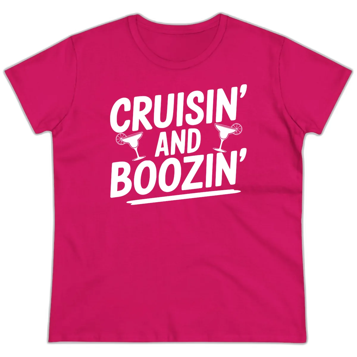 Cruisin' and Boozin' Margarita Design Ladies Tee in Heliconia
