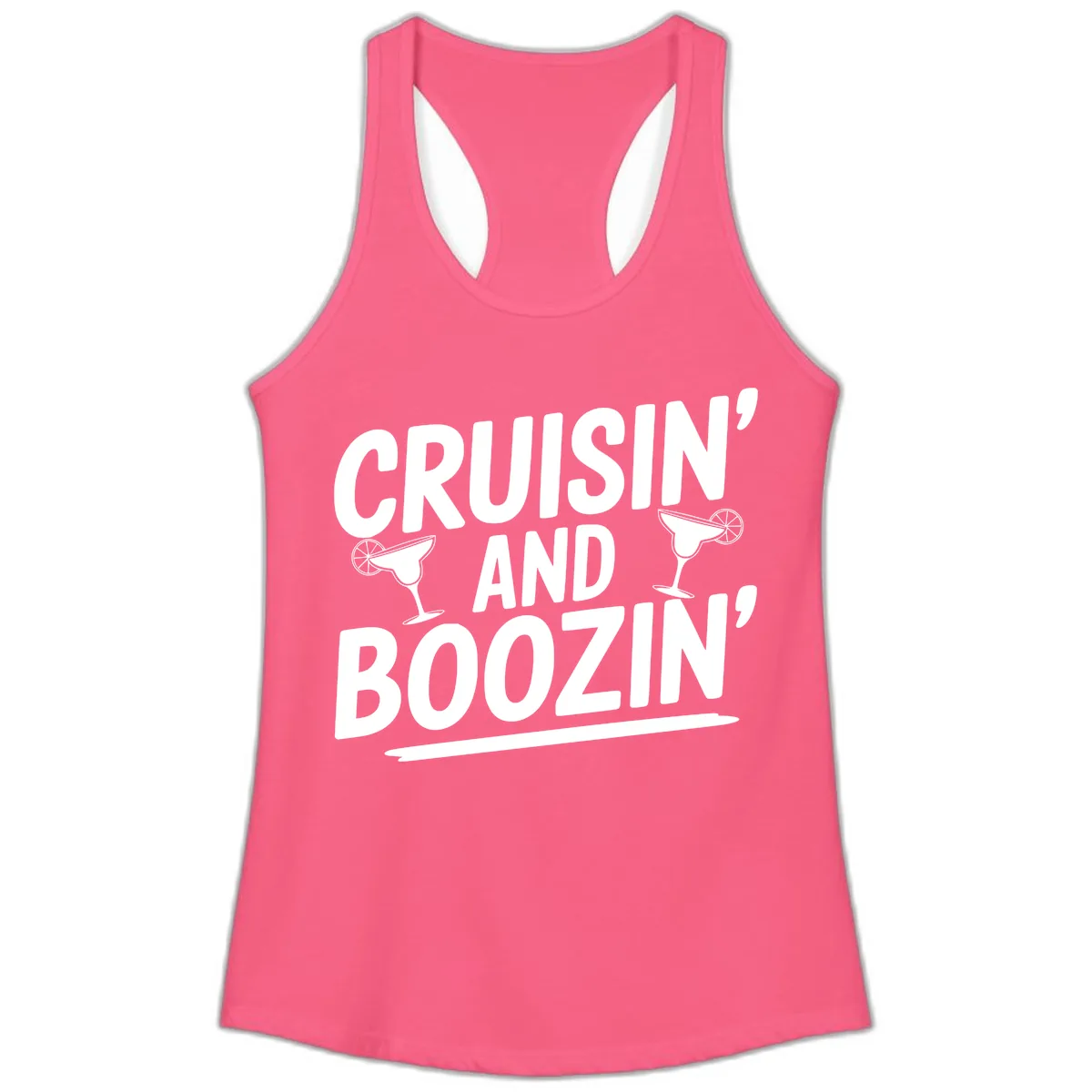 Cruisin' and Boozin' Margarita Design Ladies Tank in Solid Hot Pink