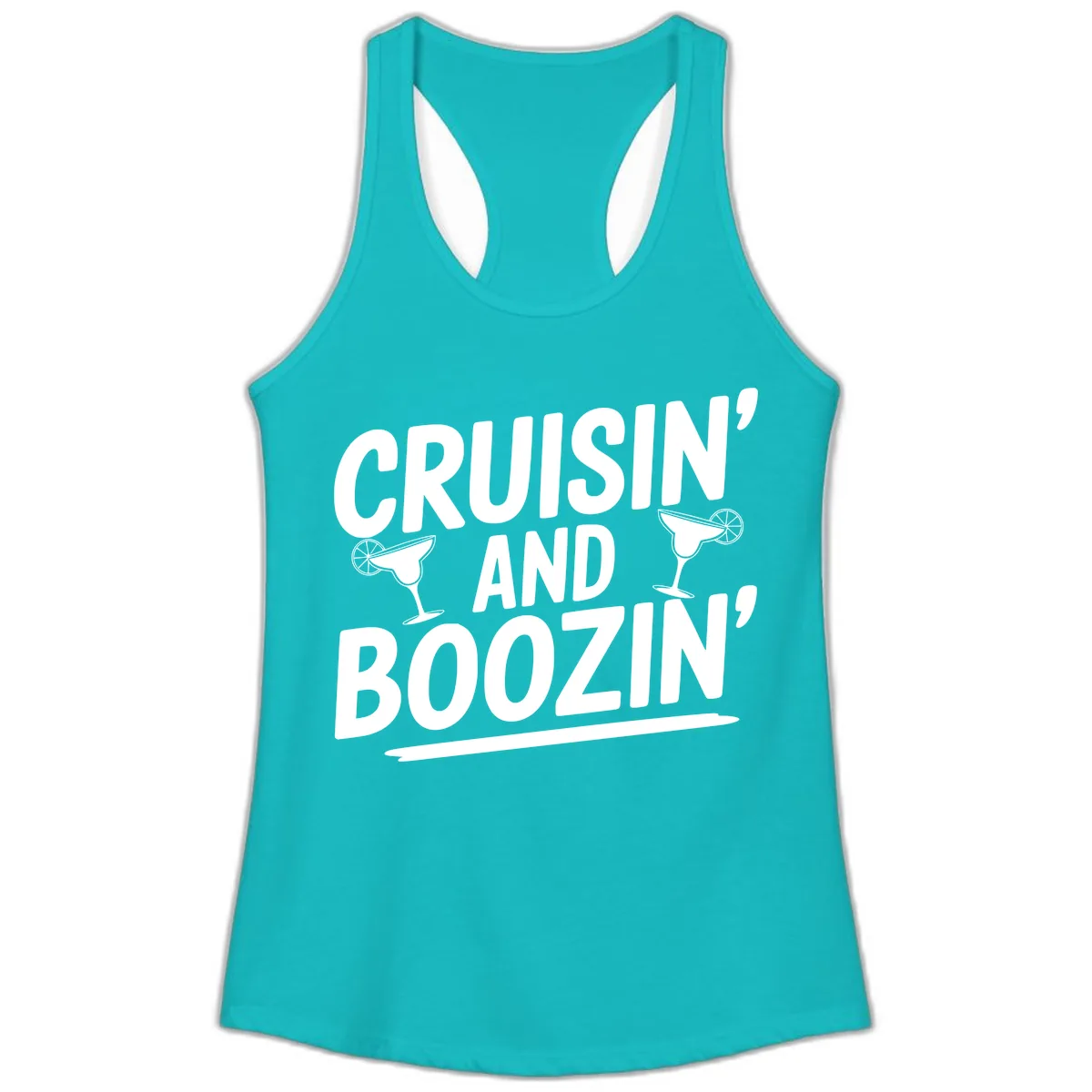 Cruisin' and Boozin' Margarita Design Ladies Tank in Tahiti Blue