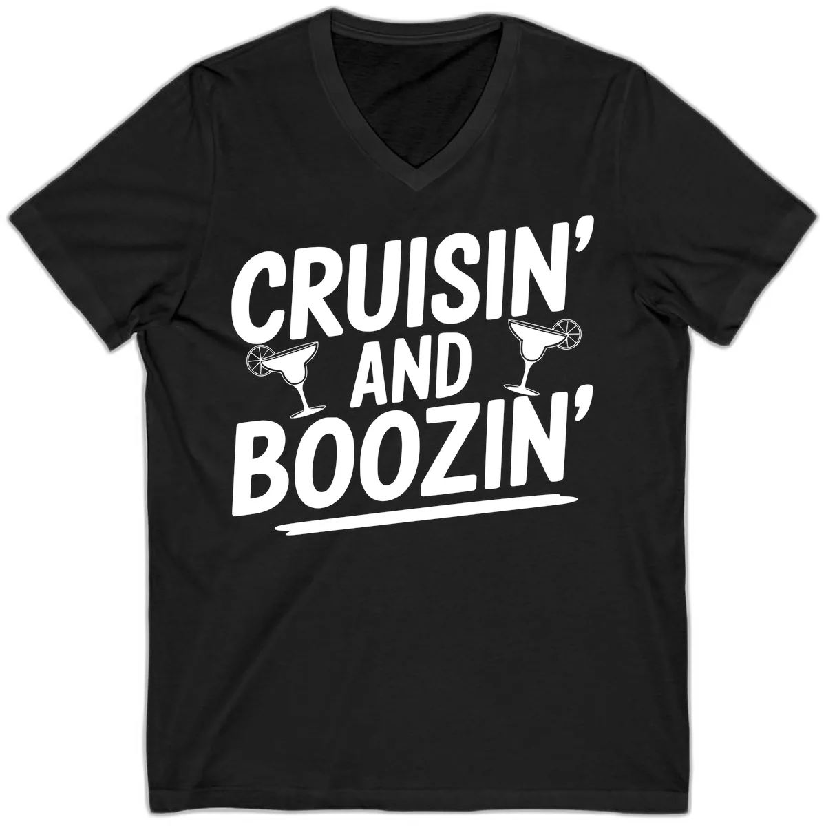 Cruisin' and Boozin' Margarita Design V-Neck in Black