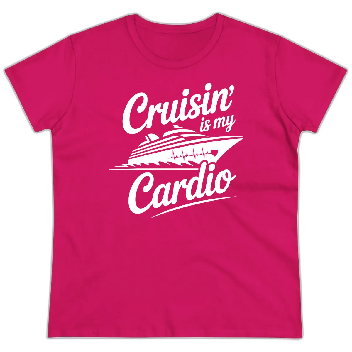 Cruisin Is My Cardio Design Ladies Tee in Heliconia