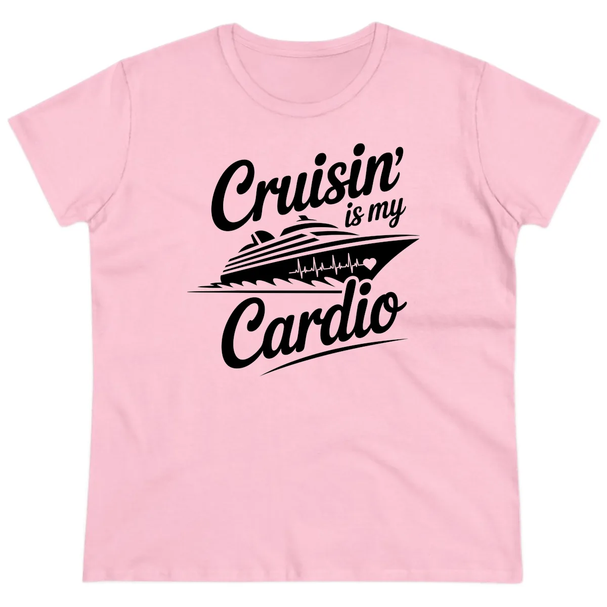 Cruisin Is My Cardio Design Ladies Tee in Light Pink