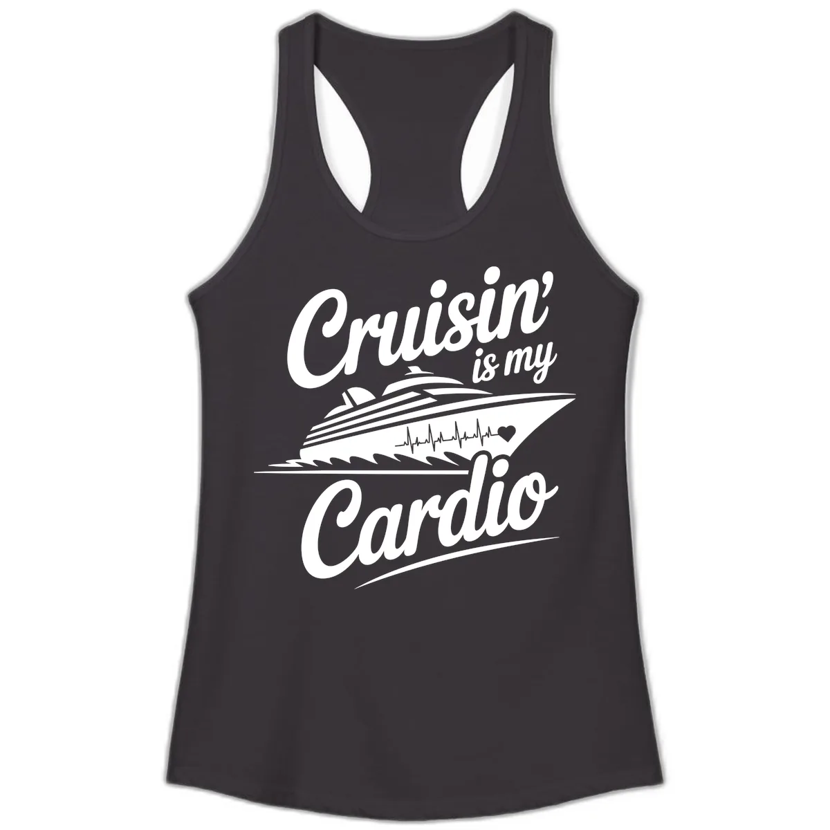Cruisin Is My Cardio Design Ladies Tank in Black