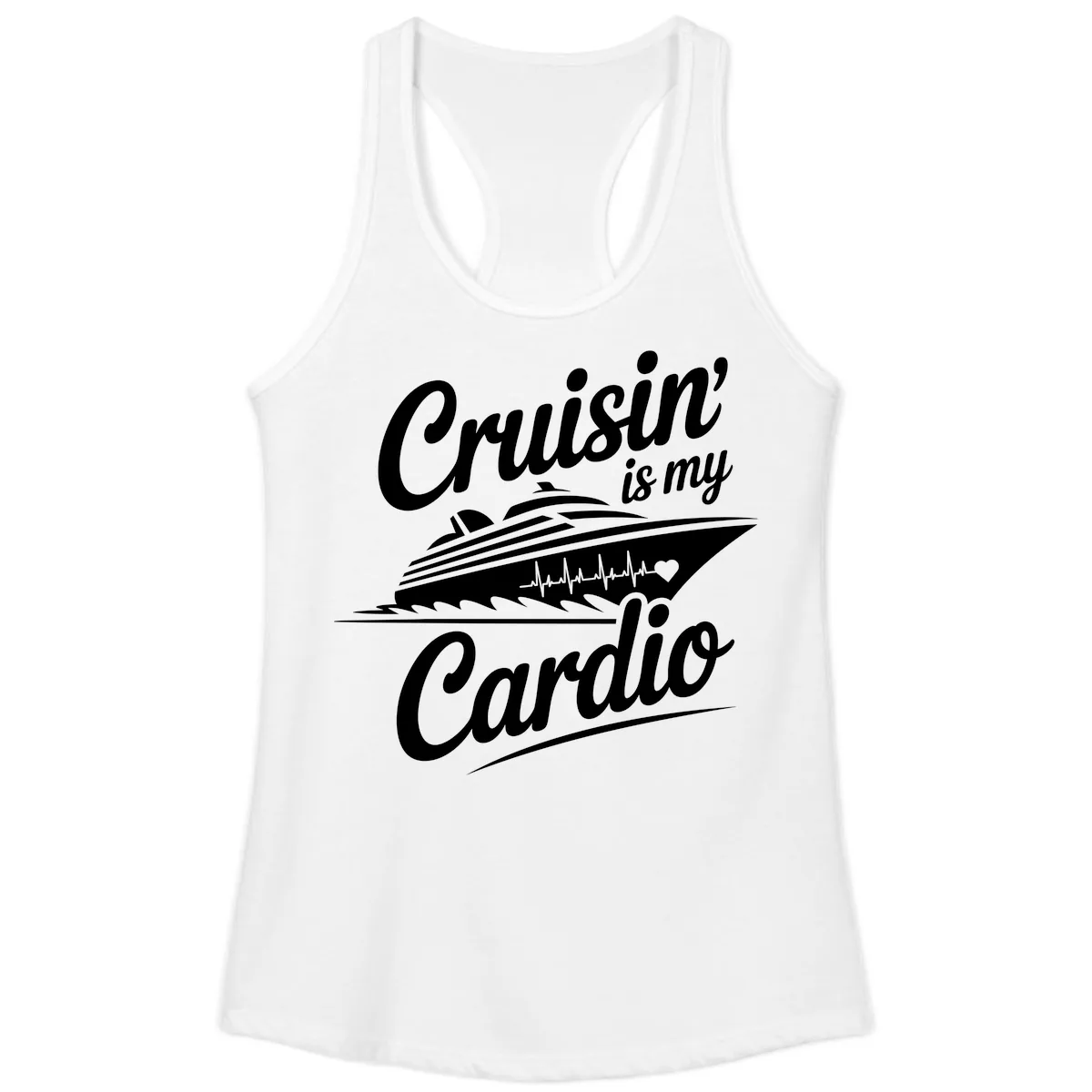 Cruisin Is My Cardio Design Ladies Tank in White