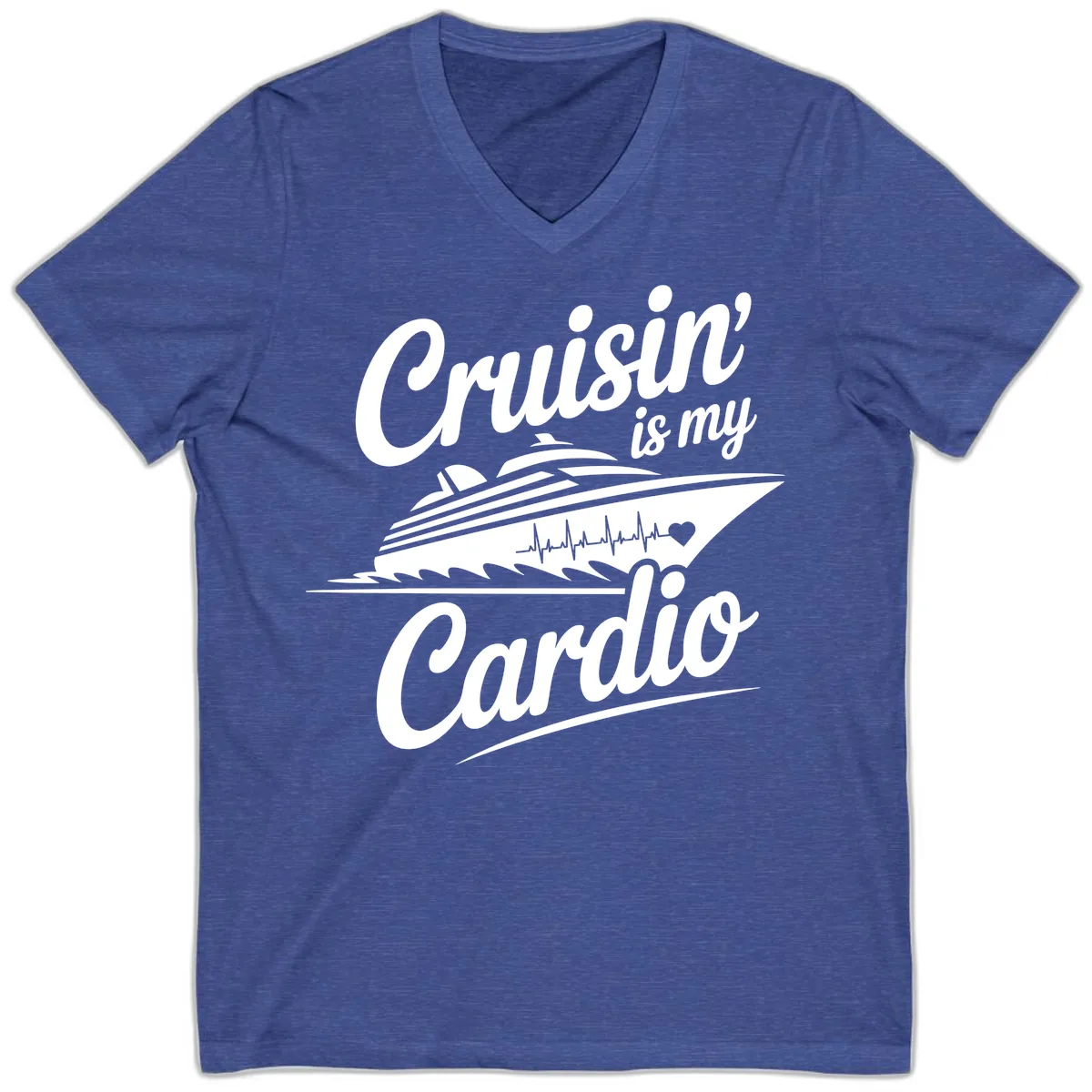 Cruisin Is My Cardio Design V-Neck in Heather True Royal