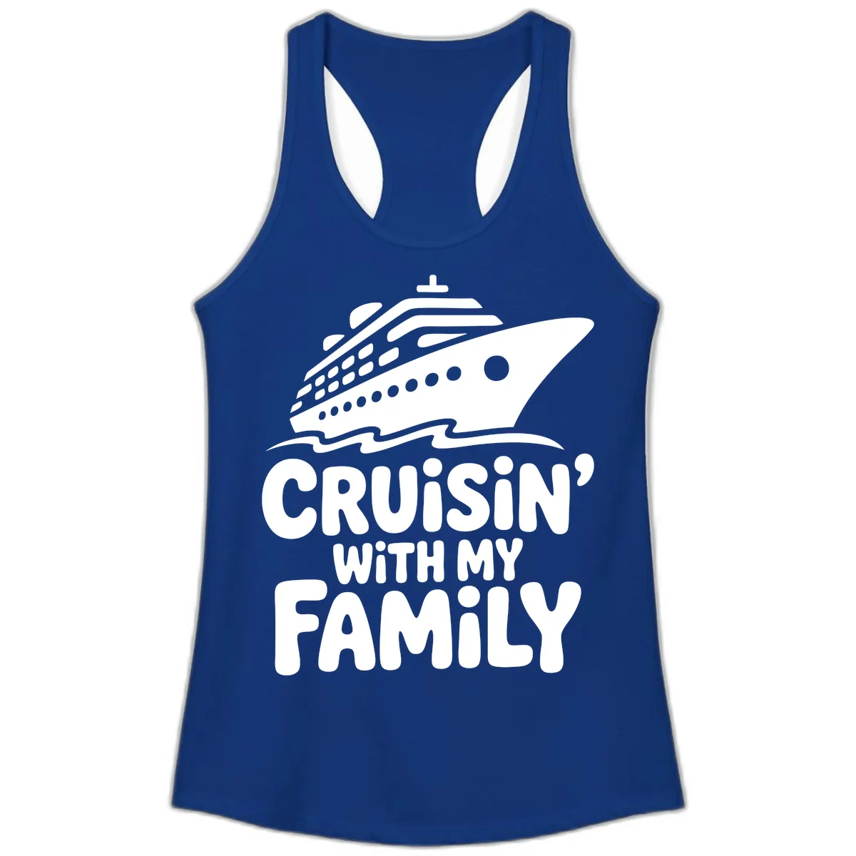 Cruisin' With My Family Cruise Ship Ladies Tank in Solid Royal