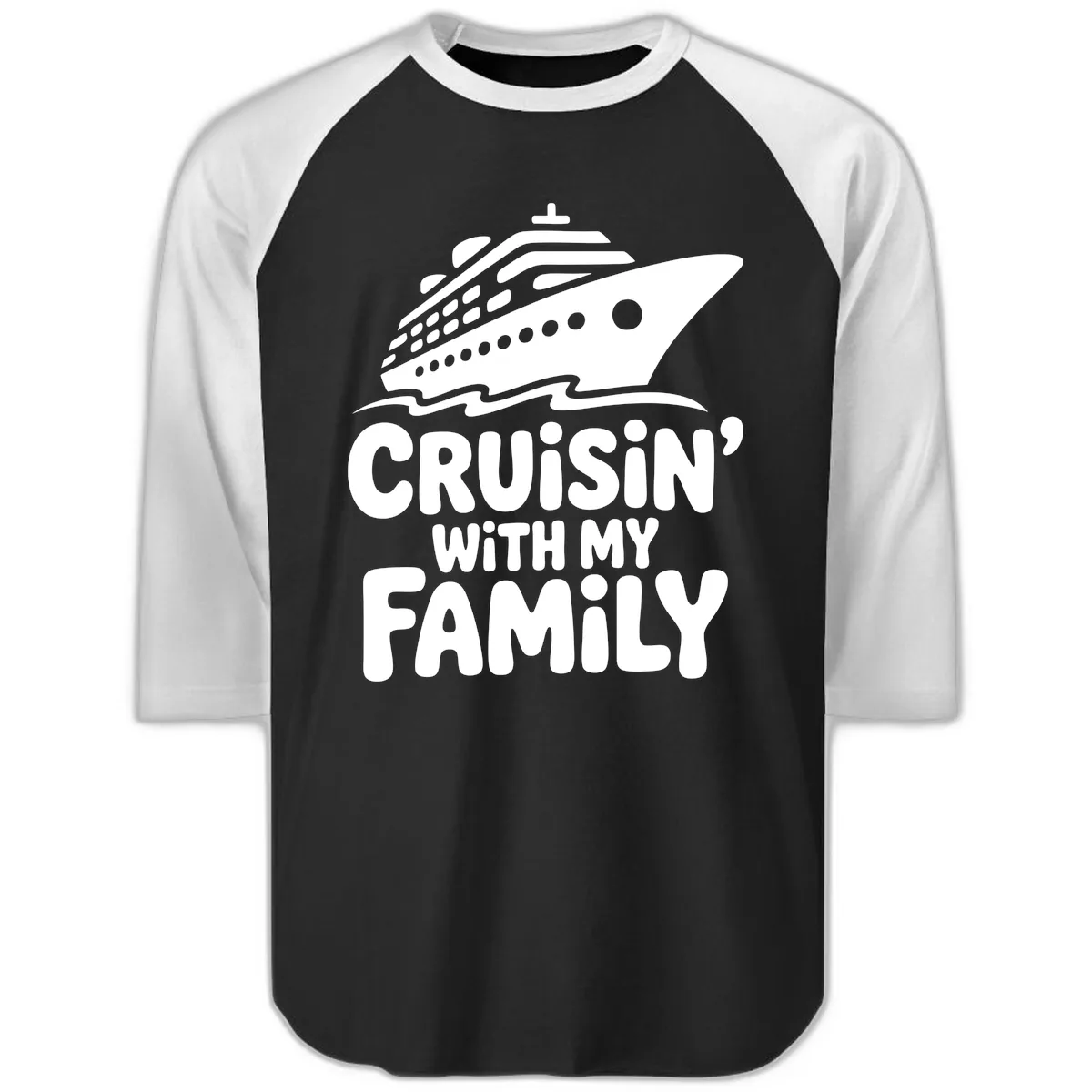 Cruisin' With My Family Cruise Ship Raglan 3/4 in Black White