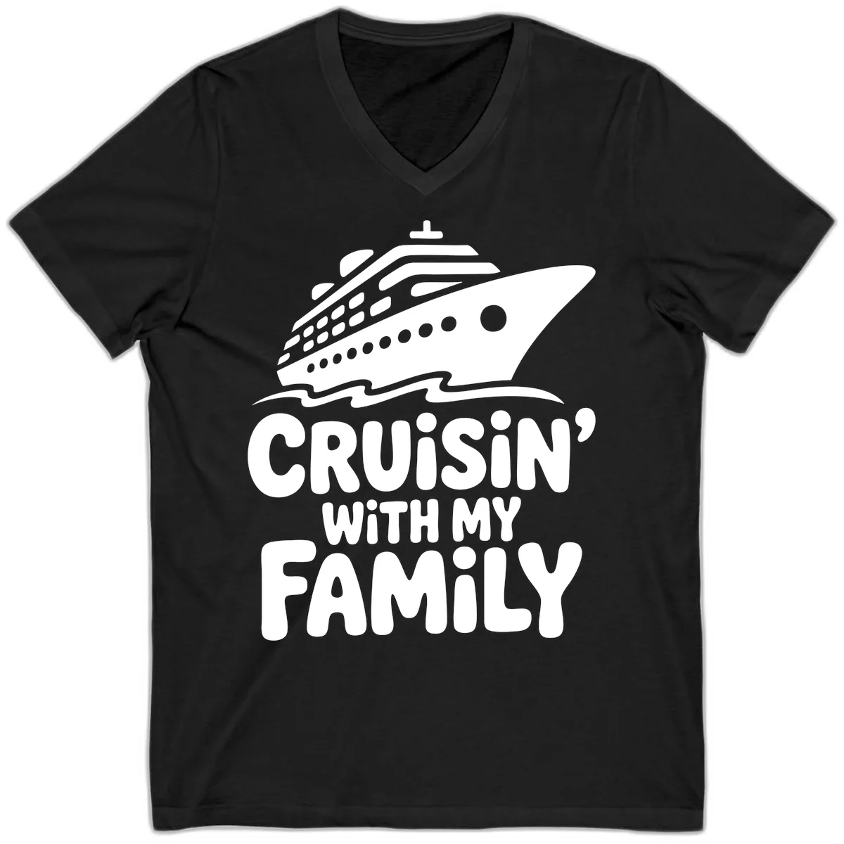 Cruisin' With My Family Cruise Ship V-Neck in Black