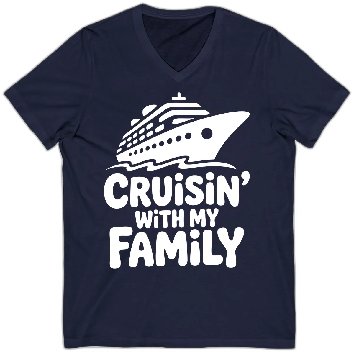 Cruisin' With My Family Cruise Ship V-Neck in Navy