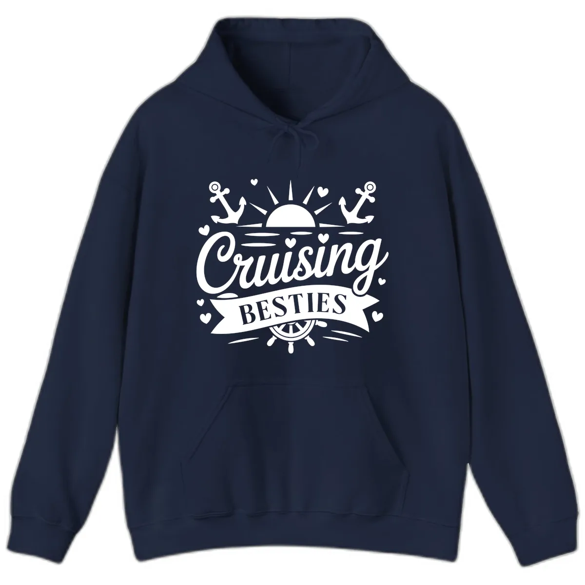 Cruising Besties Vacation Vibes Hoodie in Navy