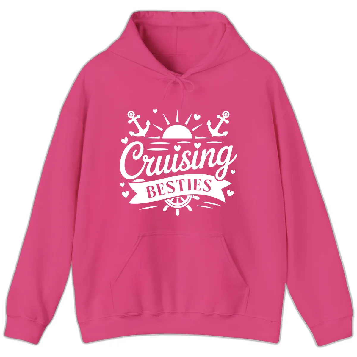 Cruising Besties Vacation Vibes Hoodie in Heliconia
