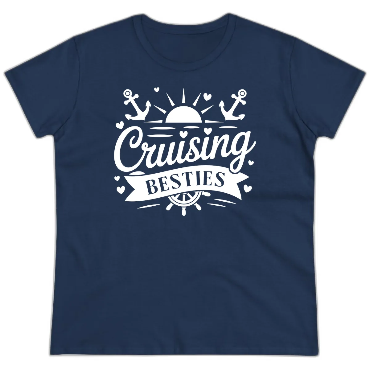 Cruising Besties Vacation Vibes Ladies Tee in Navy