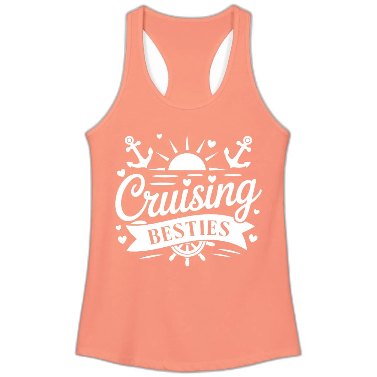 Cruising Besties Vacation Vibes Ladies Tank in Solid Light Orange