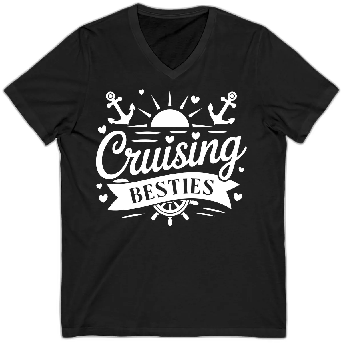 Cruising Besties Vacation Vibes V-Neck in Black