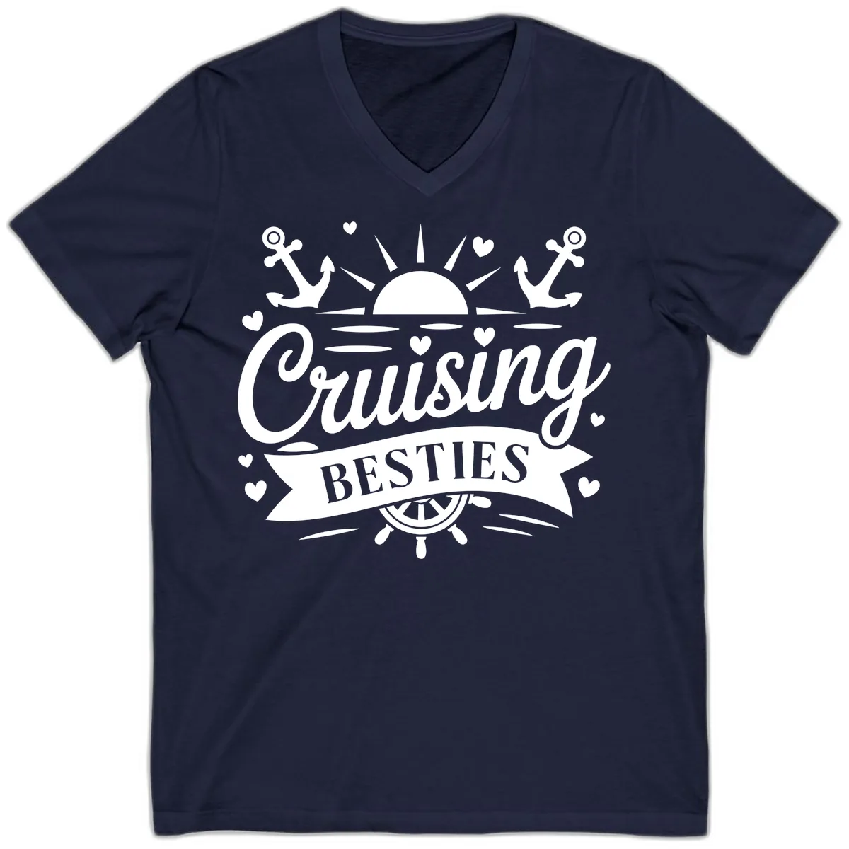 Cruising Besties Vacation Vibes V-Neck in Navy