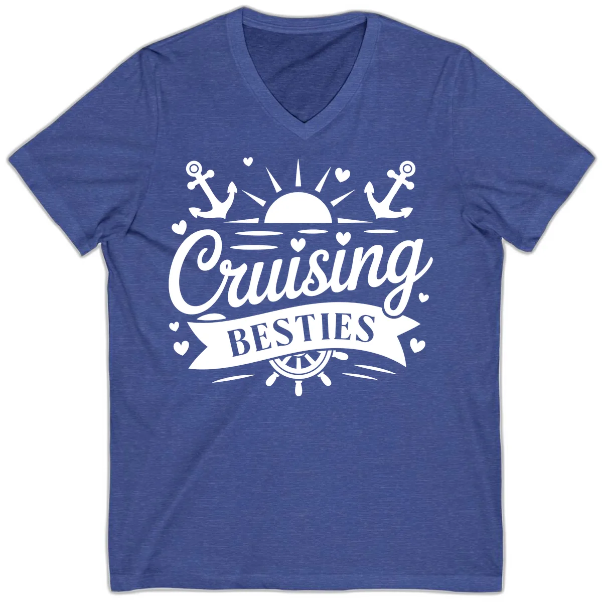 Cruising Besties Vacation Vibes V-Neck in Heather True Royal