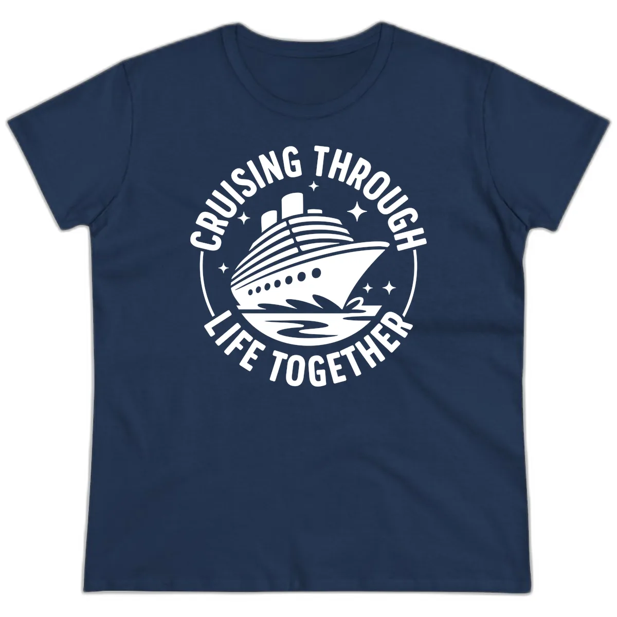Cruising Through Life Together Design Ladies Tee in Navy