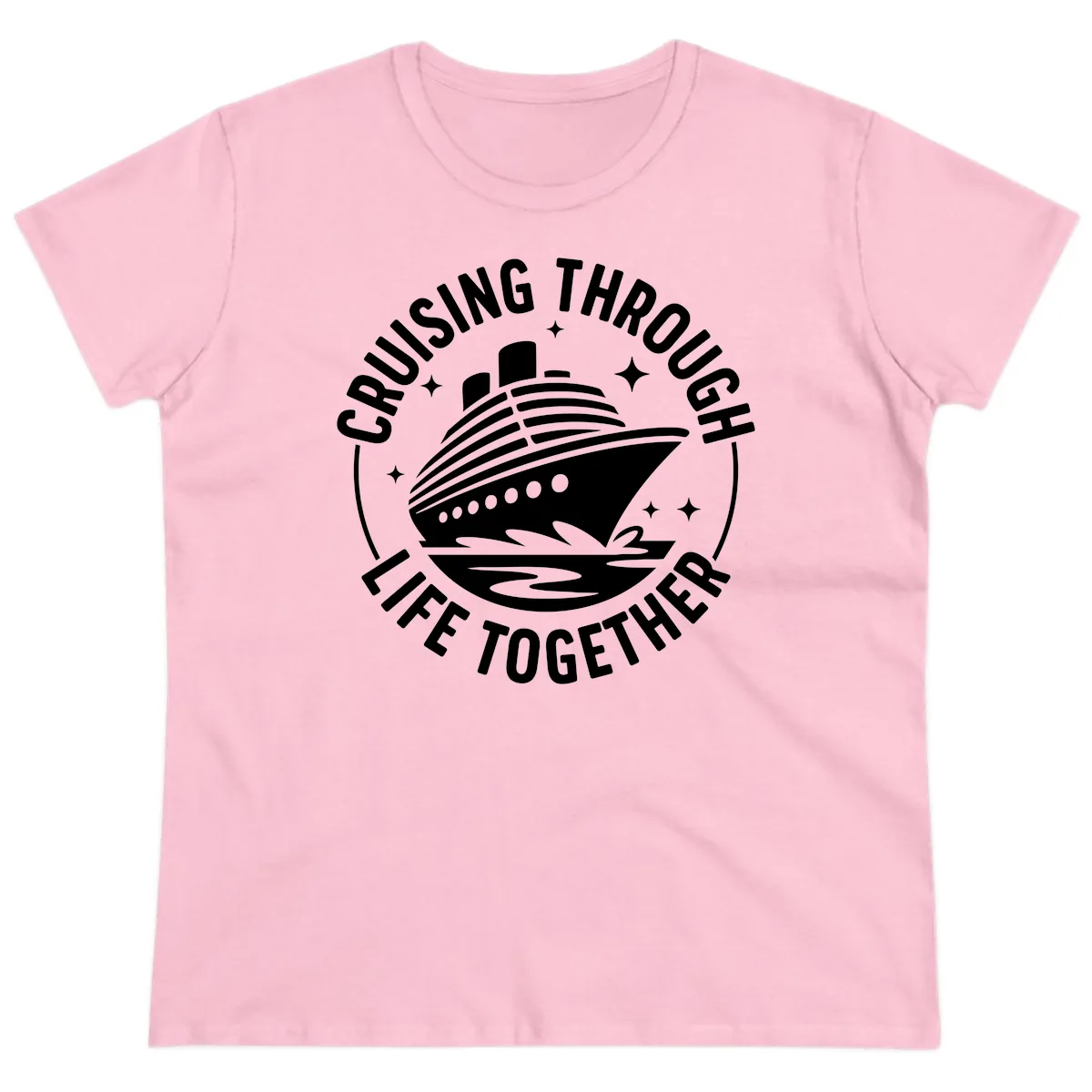 Cruising Through Life Together Design Ladies Tee in Light Pink
