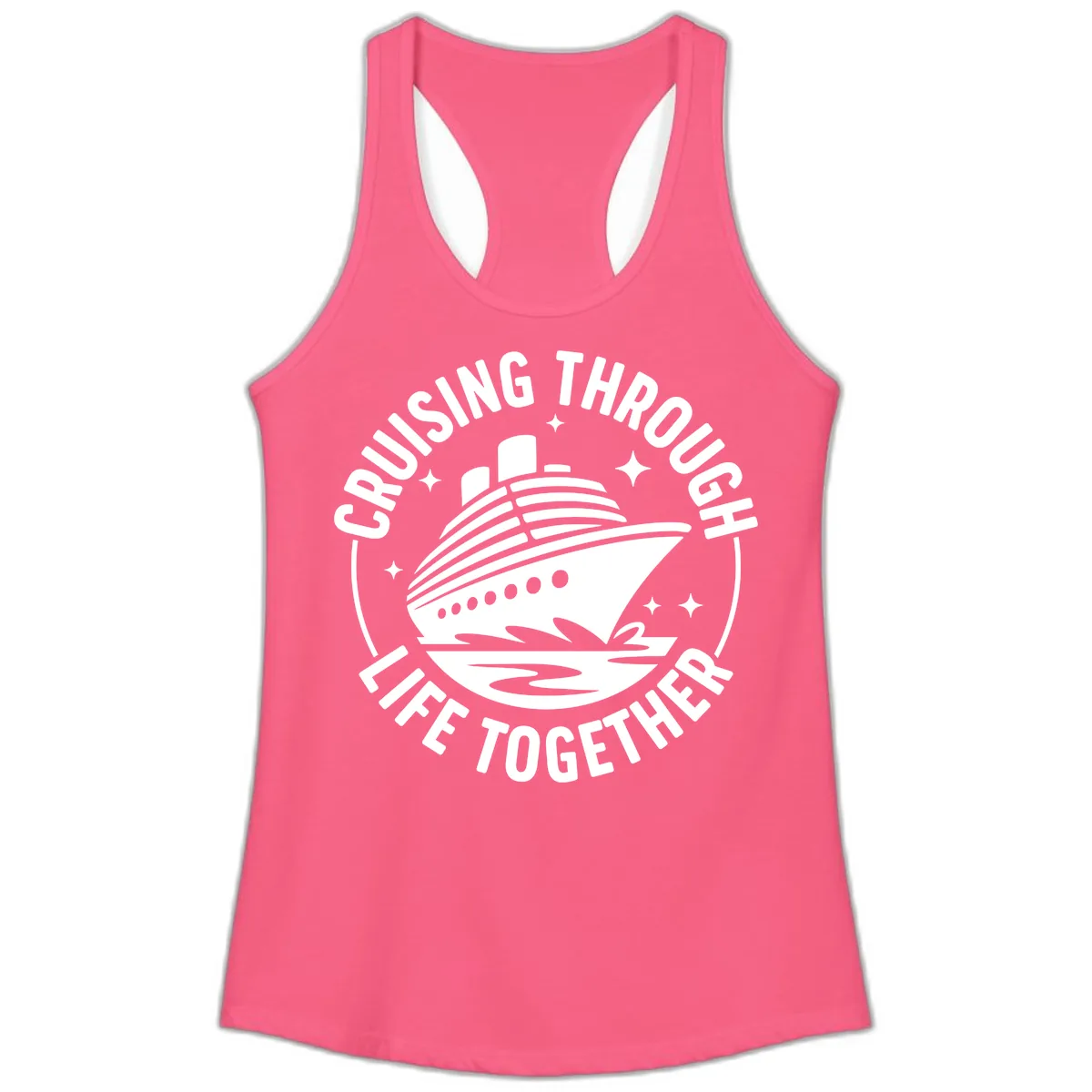 Cruising Through Life Together Design Ladies Tank in Solid Hot Pink