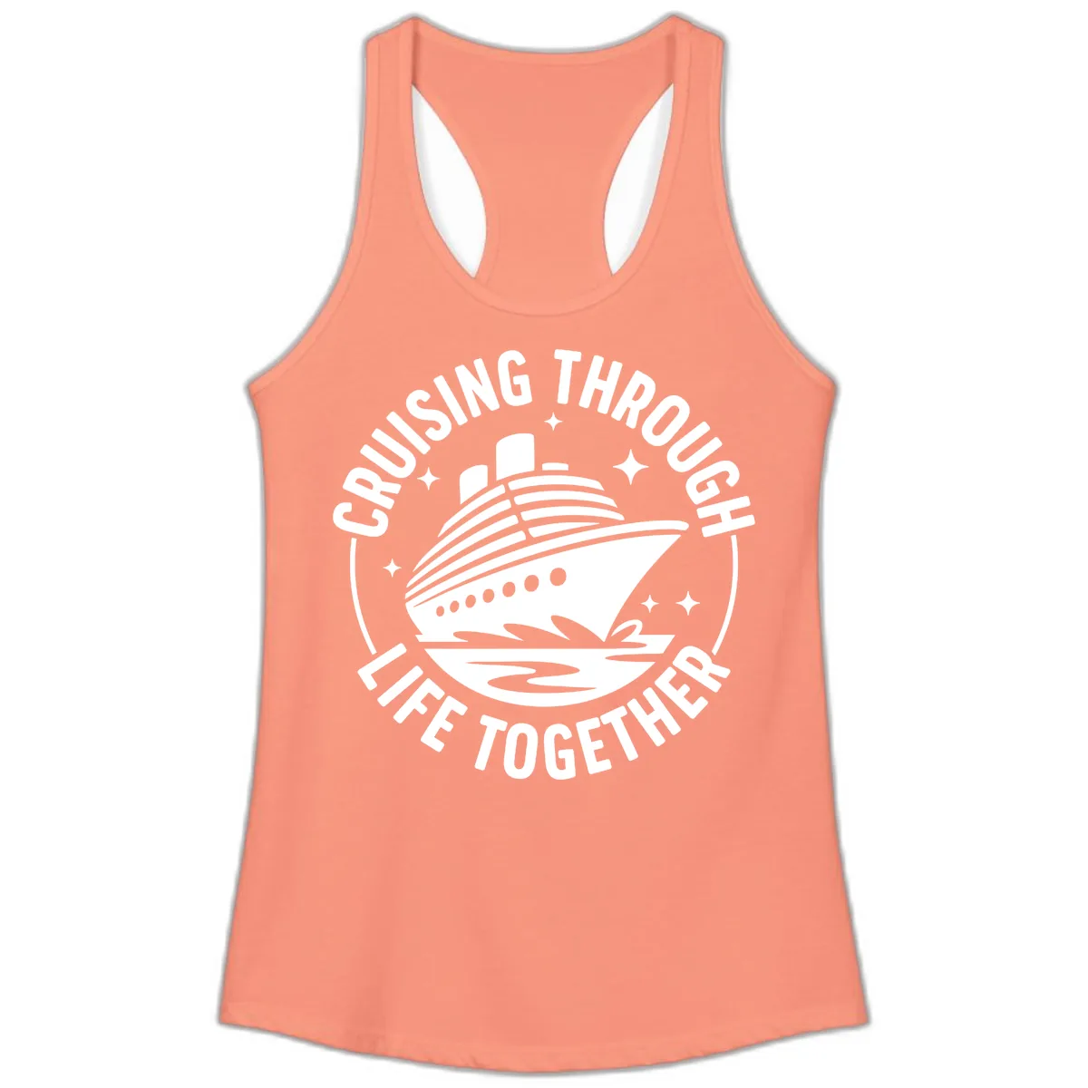 Cruising Through Life Together Design Ladies Tank in Solid Light Orange